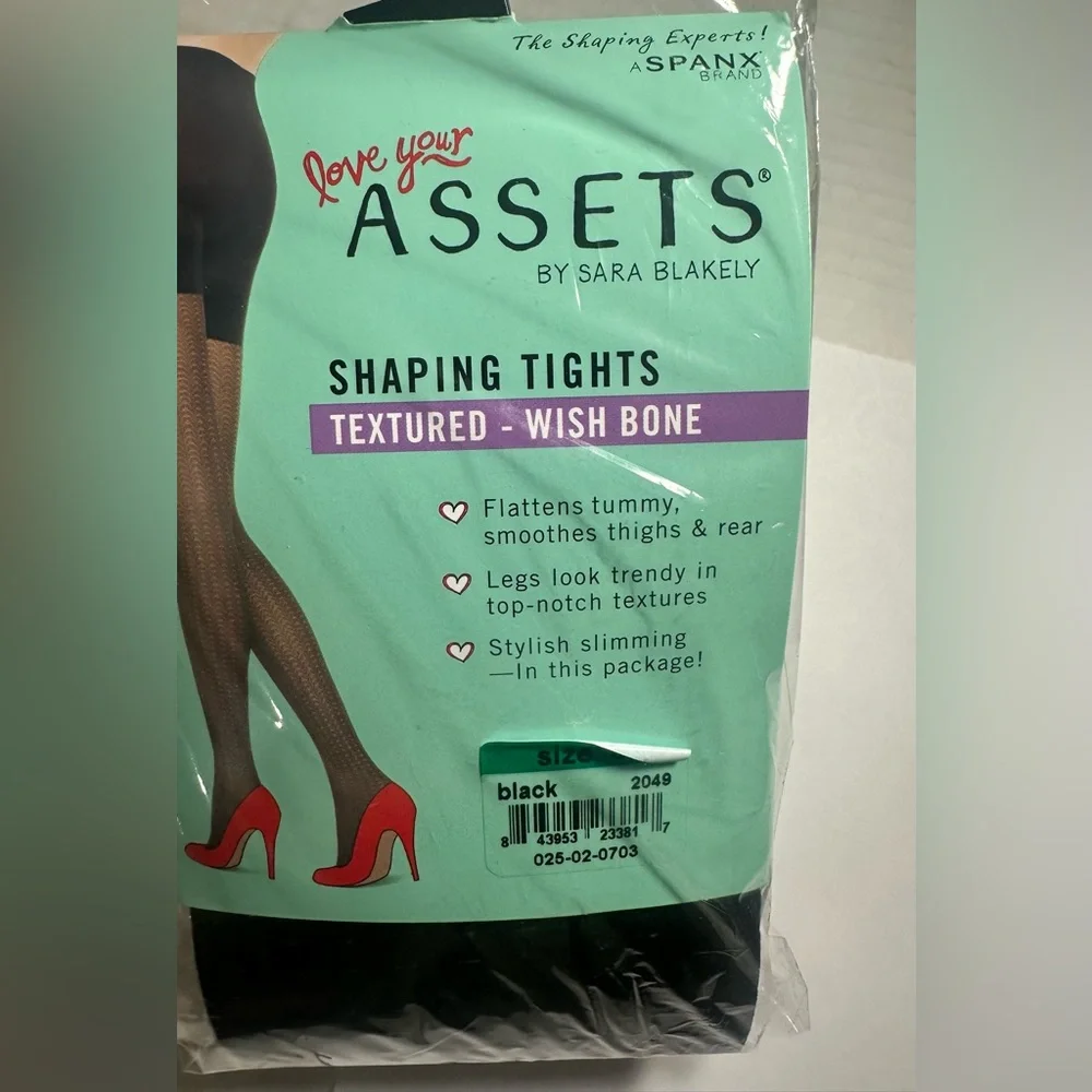 SPANX Assets by Sara Blakely Shaping Tights Women's 3 Black Textured‎ Wish Bone